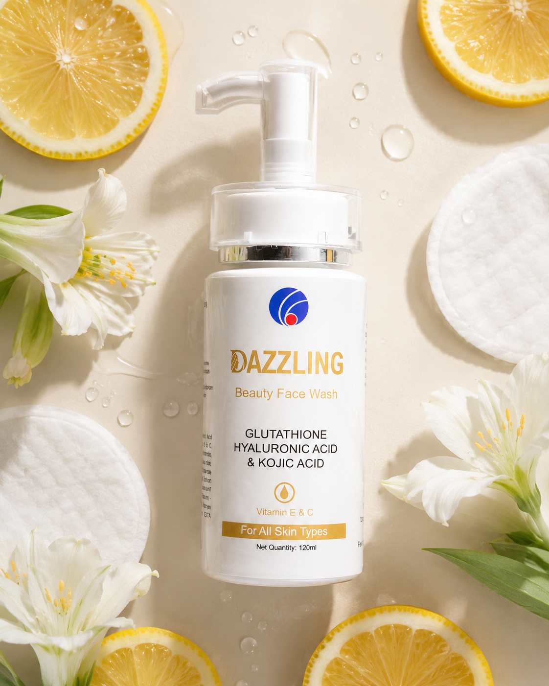 Dazzling Premium Glutathione, Hyaluronic & Kojic Acid Face Wash - 120ml