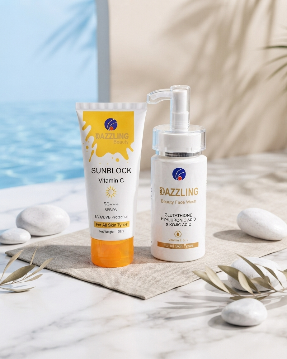 Dazzling Beauty Glowing Duo: Vitamin C Sunblock & Bright Face Wash