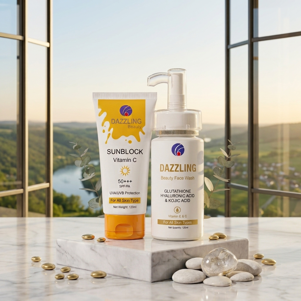 Dazzling Beauty Glowing Duo: Vitamin C Sunblock & Bright Face Wash