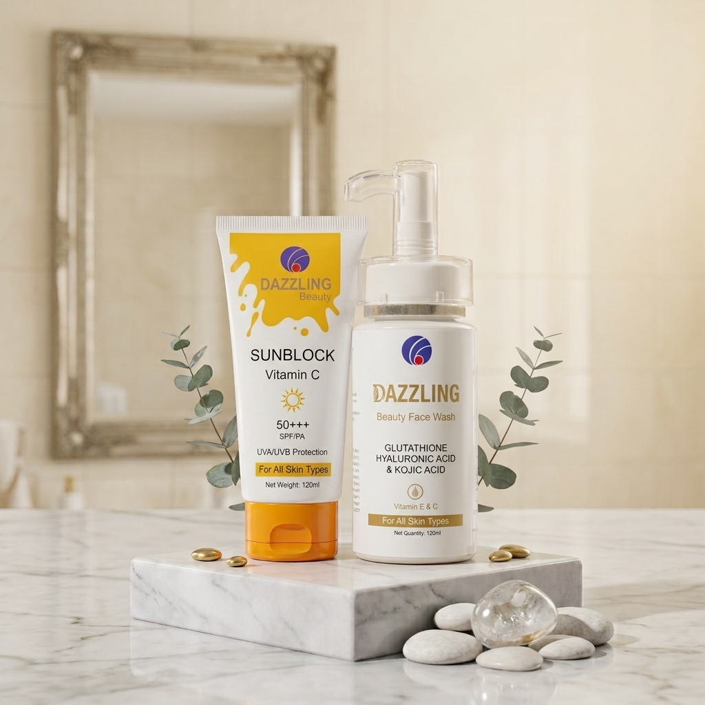 Dazzling Beauty Glowing Duo: Vitamin C Sunblock & Bright Face Wash